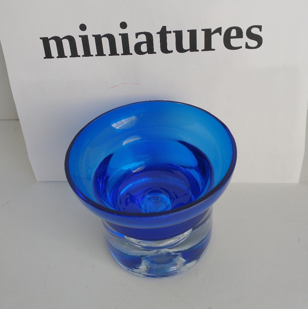 Candle Holder Solid Hefty Clear & Cobalt Blue Glass